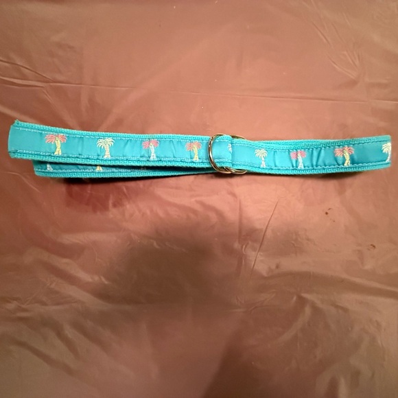 Douglas Paquette Teal neon Palm Tree 1” D Ring Canvas Belt Size Small - Picture 5 of 7